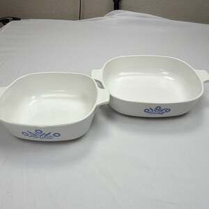 CorningWare Square Casserole Dishes w/ Handles, Blue Floral White Set of 2